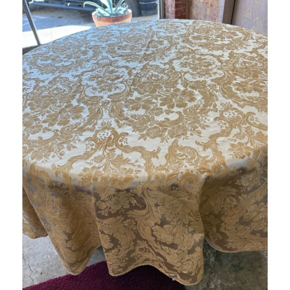 Other - Waterford Tablecloth Gold Yellow Shimmery Damask 86" Round